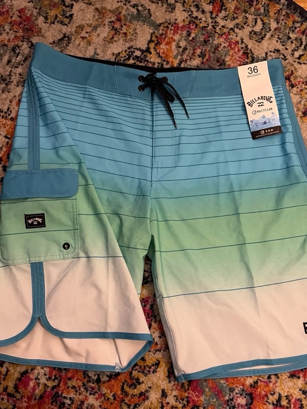 Billabong Men’s Blue Green White Gradient Boardshorts